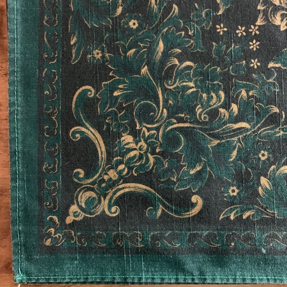 Charter Club Green & Gold Printed Floral Tablecloth | 84” x 60”   Vintage